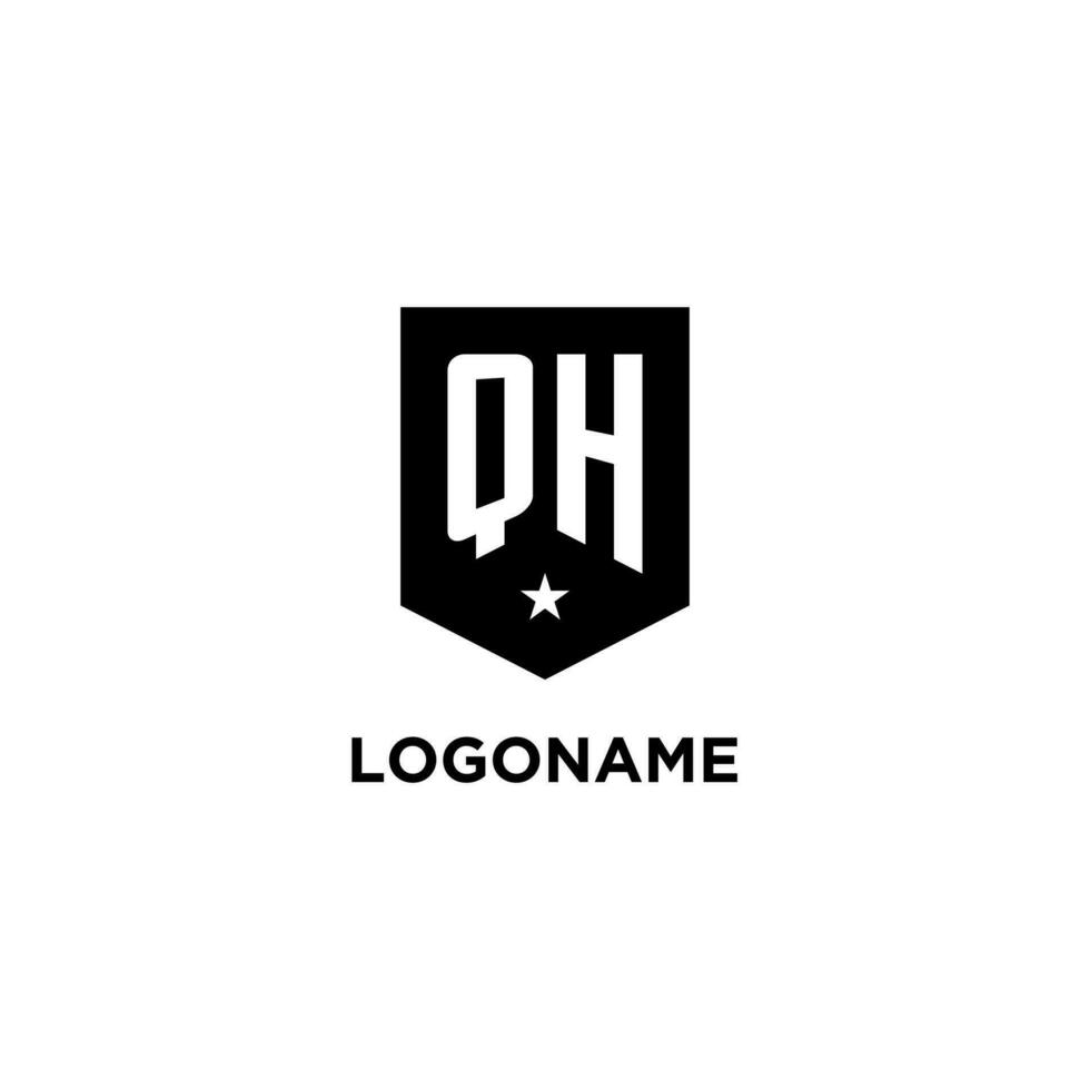 QH monogram initial logo with geometric shield and star icon design style vector