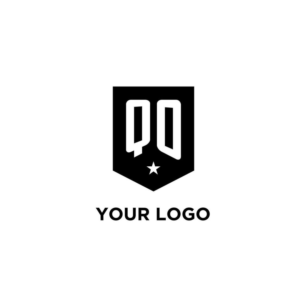 QO monogram initial logo with geometric shield and star icon design style vector