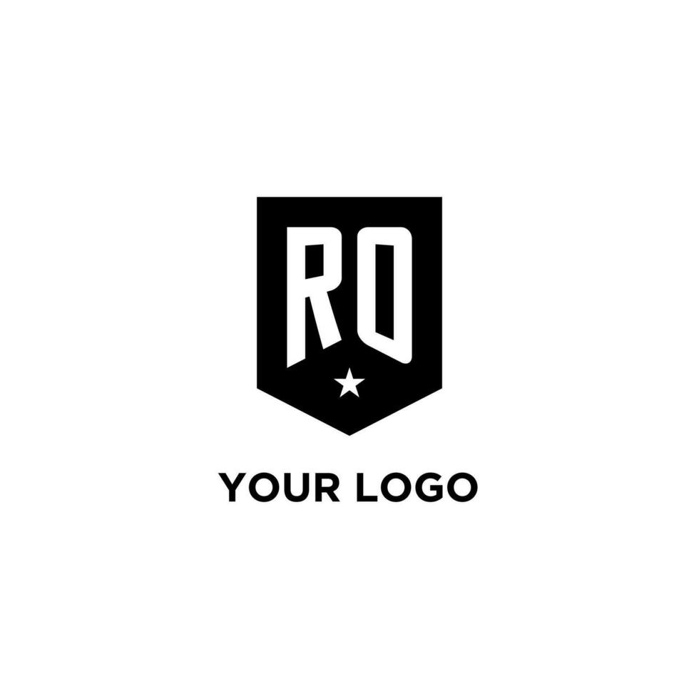 RO monogram initial logo with geometric shield and star icon design style vector