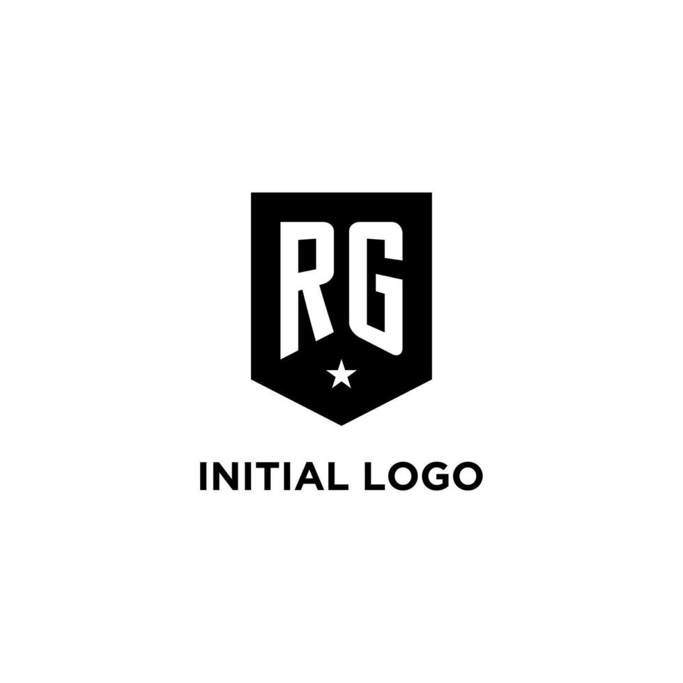 RG monogram initial logo with geometric shield and star icon design style vector