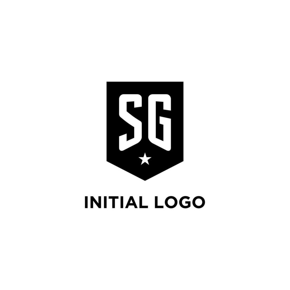 SG monogram initial logo with geometric shield and star icon design style vector