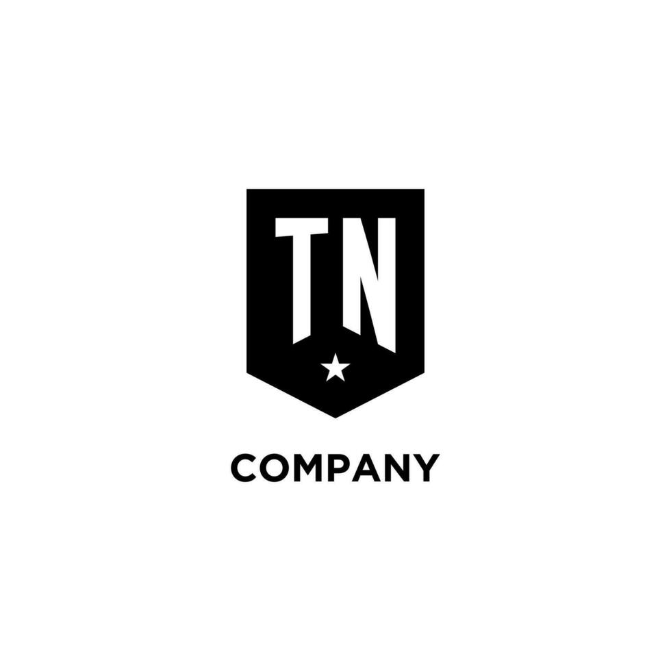 TN monogram initial logo with geometric shield and star icon design style vector