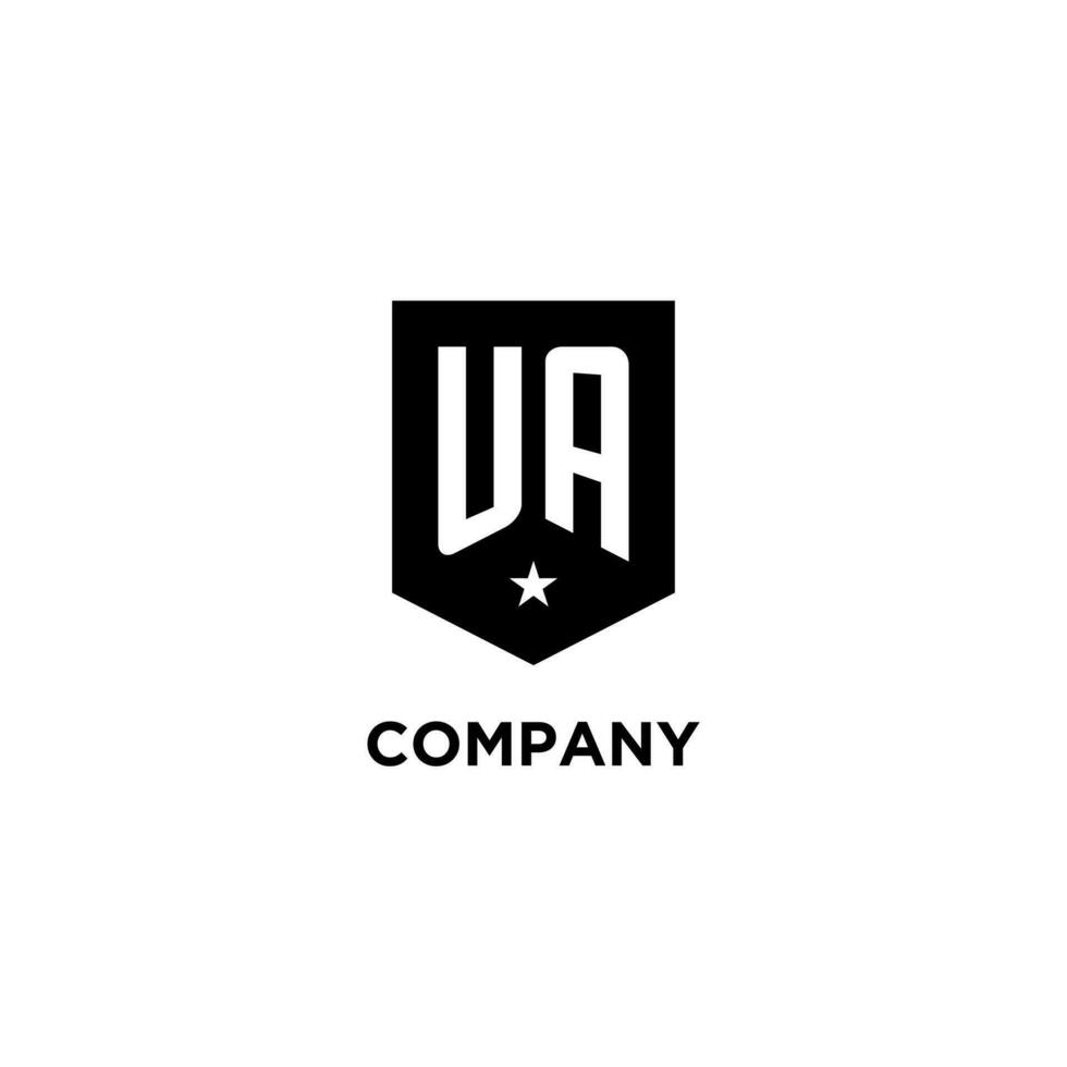 UA monogram initial logo with geometric shield and star icon design style vector