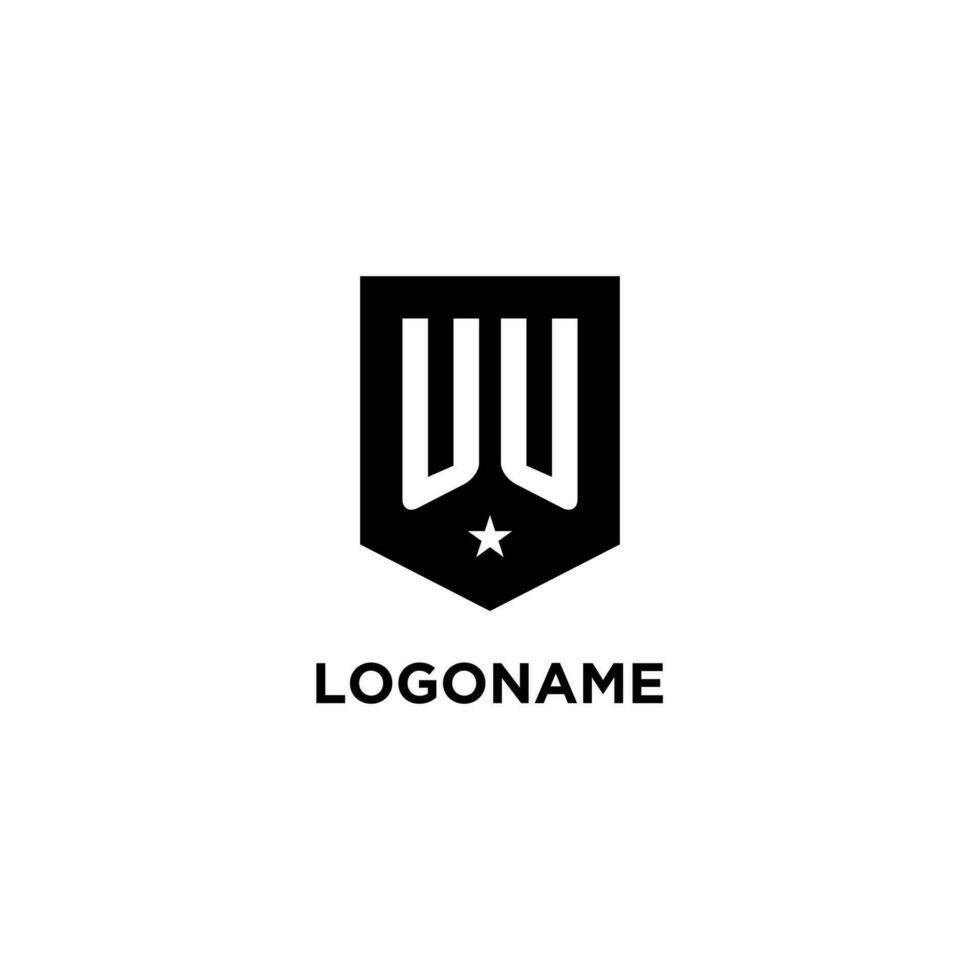 UU monogram initial logo with geometric shield and star icon design style vector
