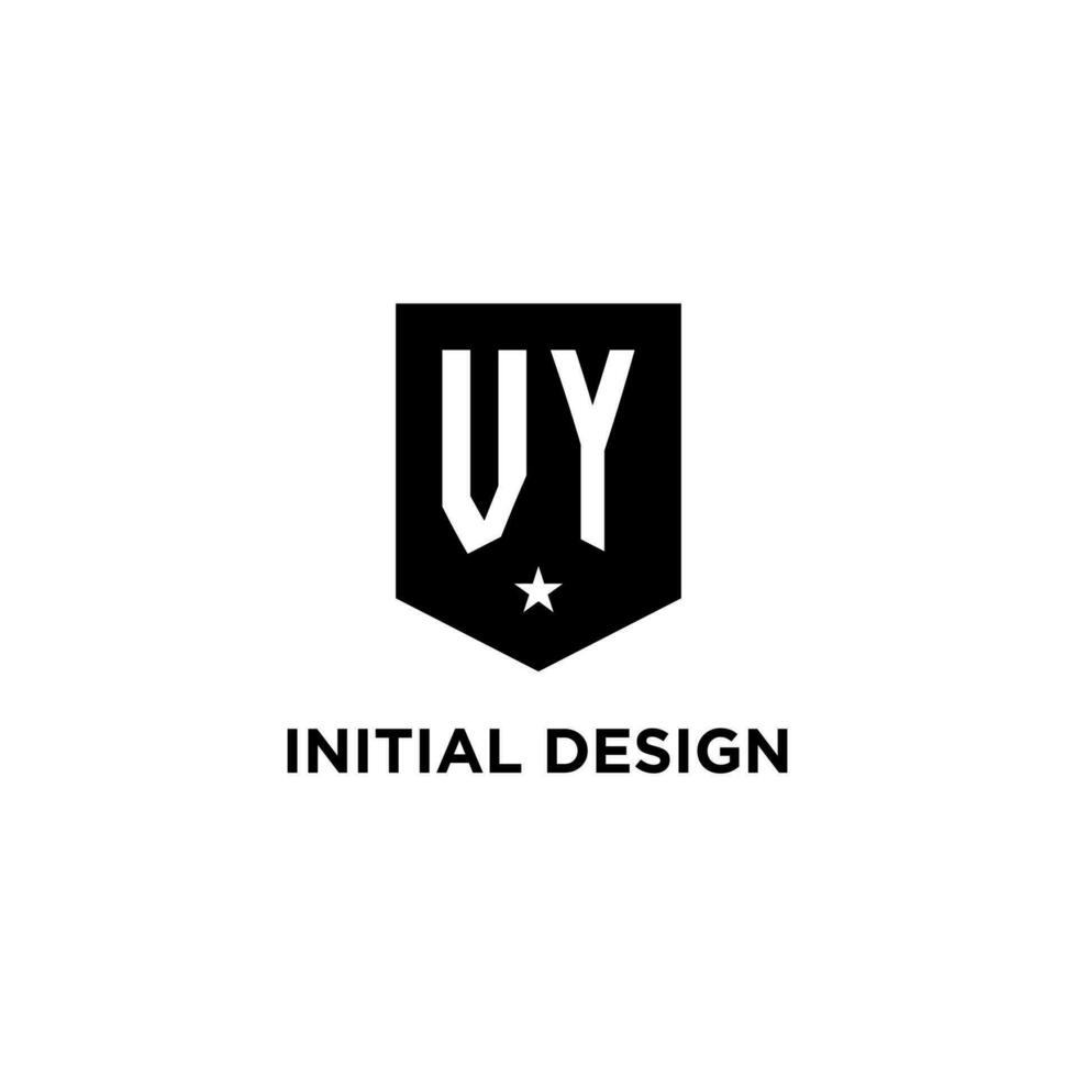 VY monogram initial logo with geometric shield and star icon design style vector