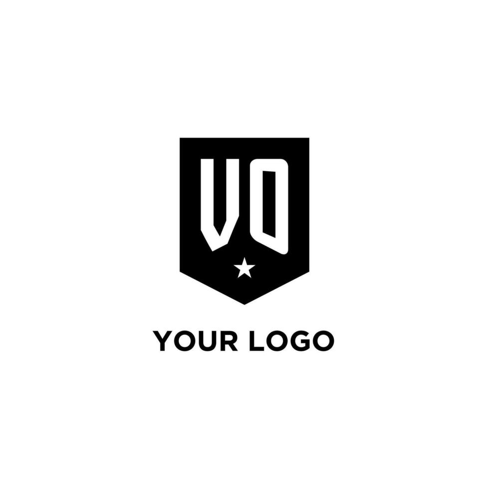 VO monogram initial logo with geometric shield and star icon design style vector