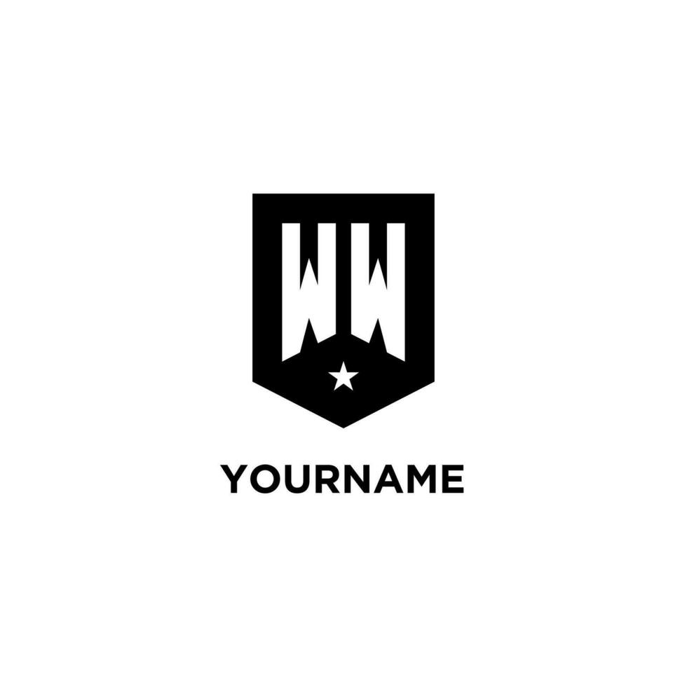 ww monograma inicial logo con geométrico proteger y estrella icono diseño estilo vector