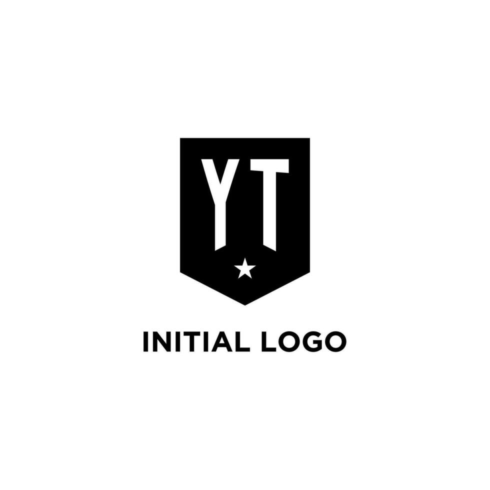 YT monogram initial logo with geometric shield and star icon design style vector