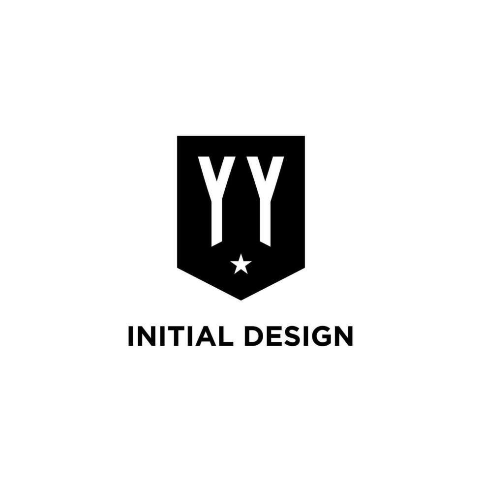 YY monogram initial logo with geometric shield and star icon design style vector