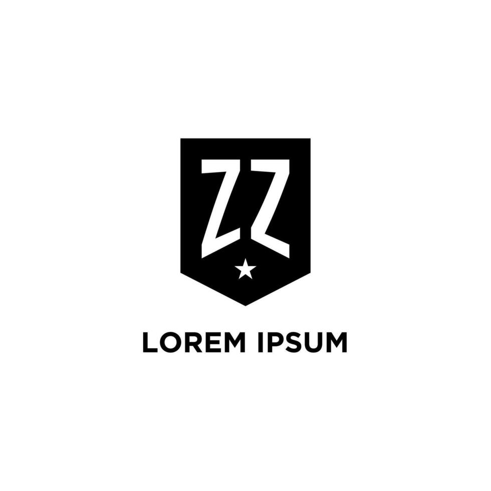 zz monograma inicial logo con geométrico proteger y estrella icono diseño estilo vector