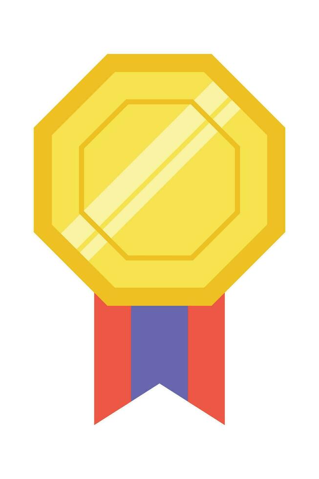 Gold medal or winner award icon, logo. Suitable for the design element of a championship medal, first place winner, gold, silver and bronze medalist. Circle awards with ribbons. Achievement symbol. vector