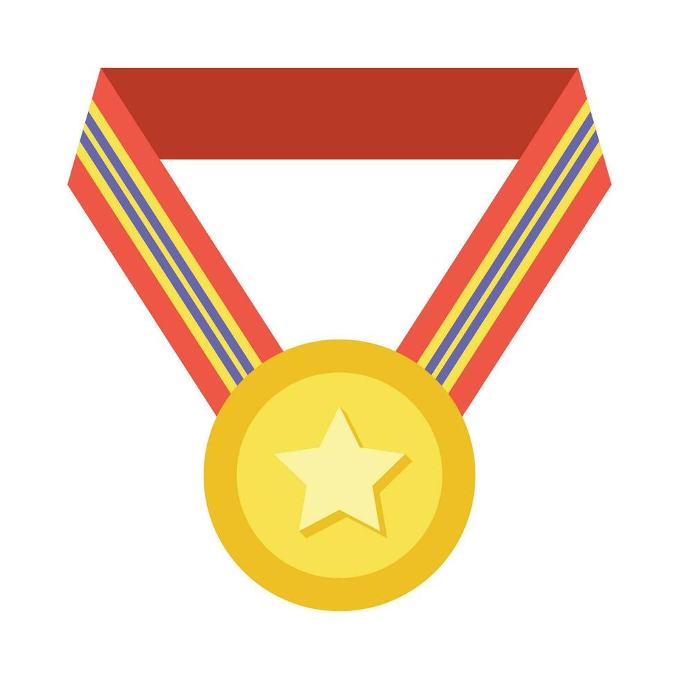 Gold medal or winner award icon, logo. Suitable for the design element of a championship medal, first place winner, gold, silver and bronze medalist. Circle awards with ribbons. Achievement symbol. vector