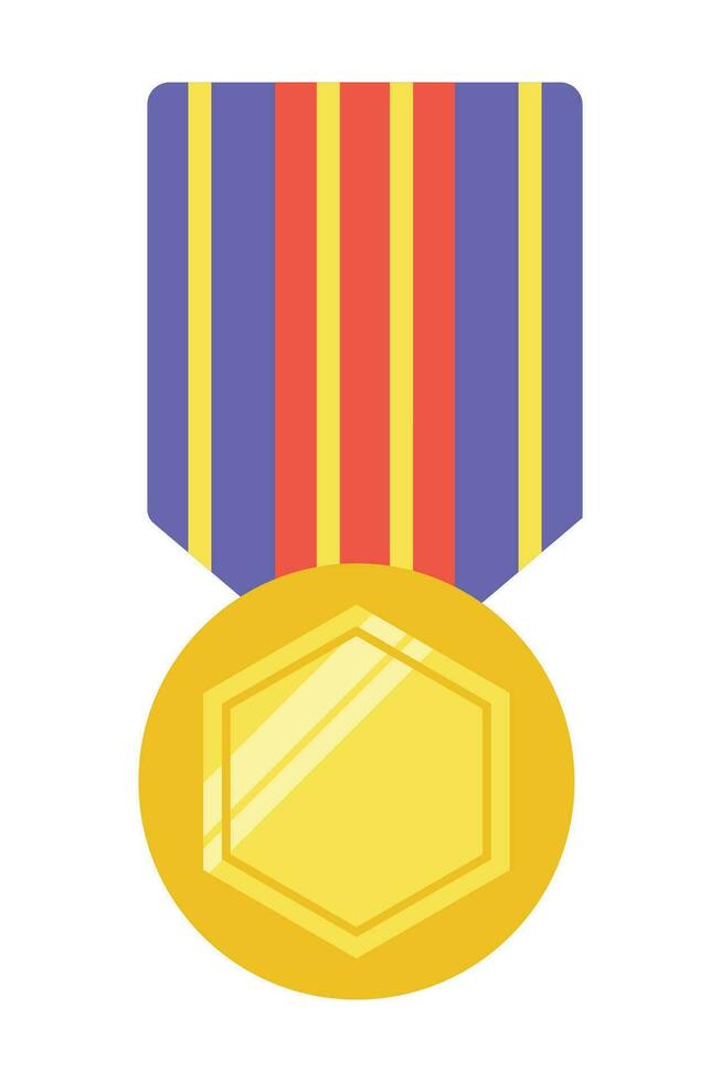 Gold medal or winner award icon, logo. Suitable for the design element of a championship medal, first place winner, gold, silver and bronze medalist. Circle awards with ribbons. Achievement symbol. vector