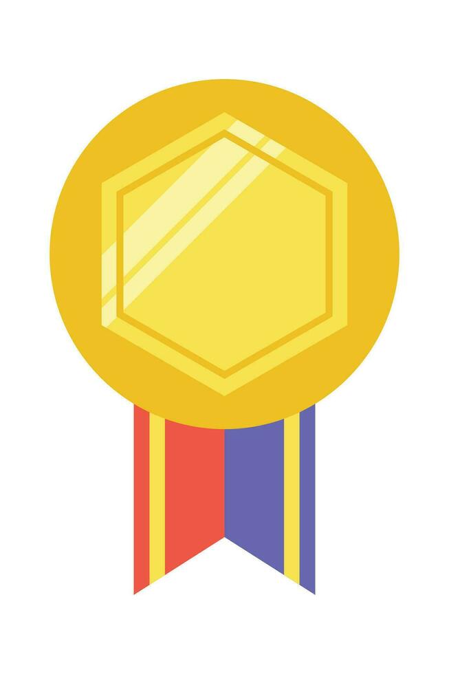 Gold medal or winner award icon, logo. Suitable for the design element of a championship medal, first place winner, gold, silver and bronze medalist. Circle awards with ribbons. Achievement symbol. vector