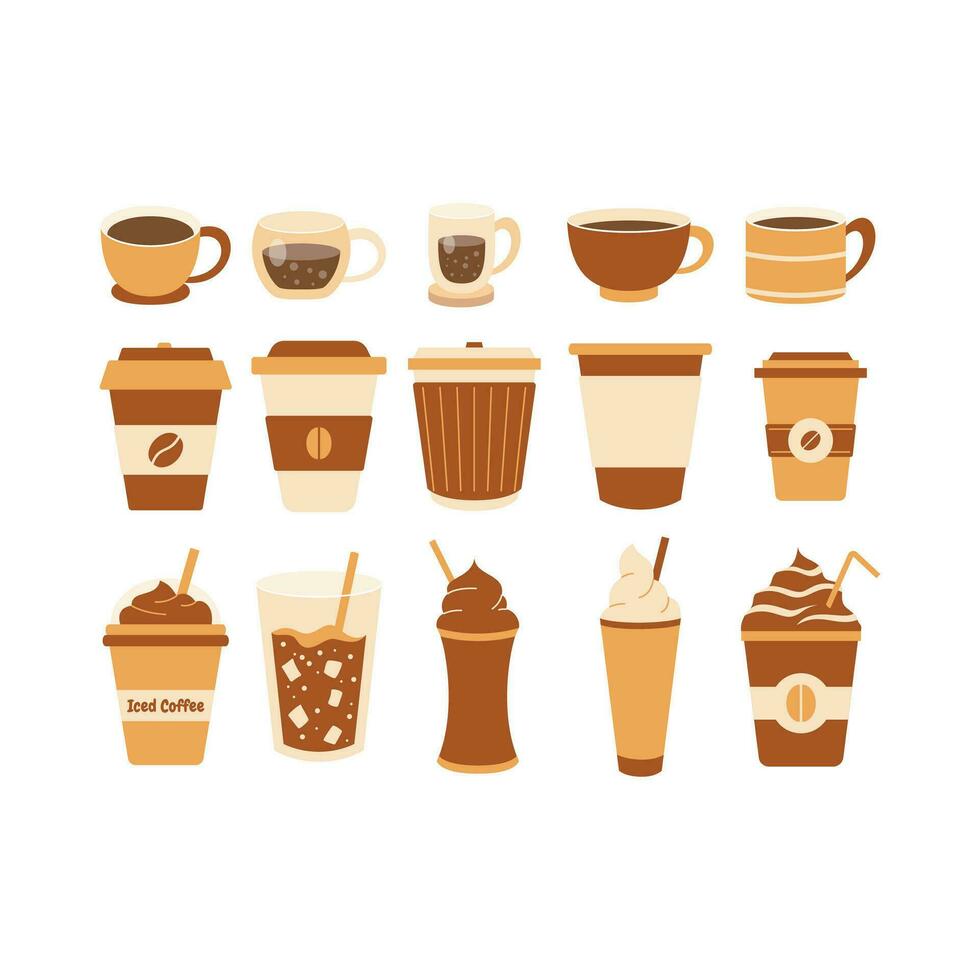 Coffee Illustration Isolated On White Backgroud. A Cup Of Coffee, Iced Coffee, Hot Coffee, Flat Carton Illustration. energetic beverage brewing cafe or bar and restaurant. vector