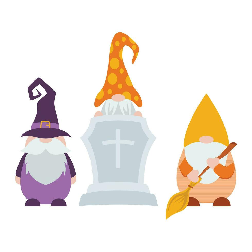 Cute Halloween Gnomes Illustration Isolated On White Background. Cute Gnomes Halloween Character Illustration. Cute Gnomes Clip Art For Halloween Day. vector