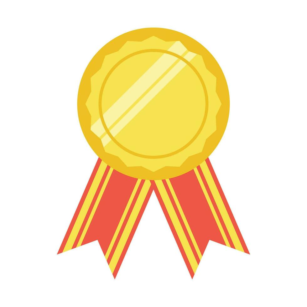 Gold medal or winner award icon, logo. Suitable for the design element of a championship medal, first place winner, gold, silver and bronze medalist. Circle awards with ribbons. Achievement symbol. vector