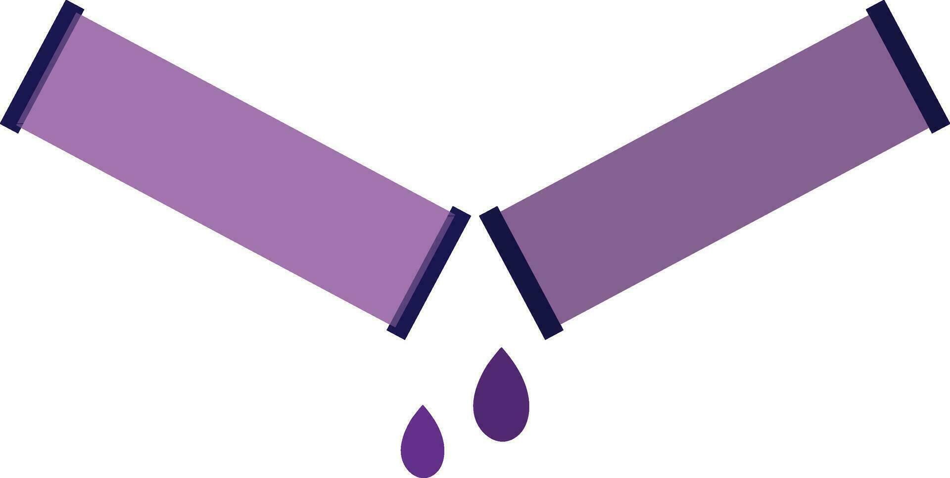 Purple broken pipe and falling water. vector