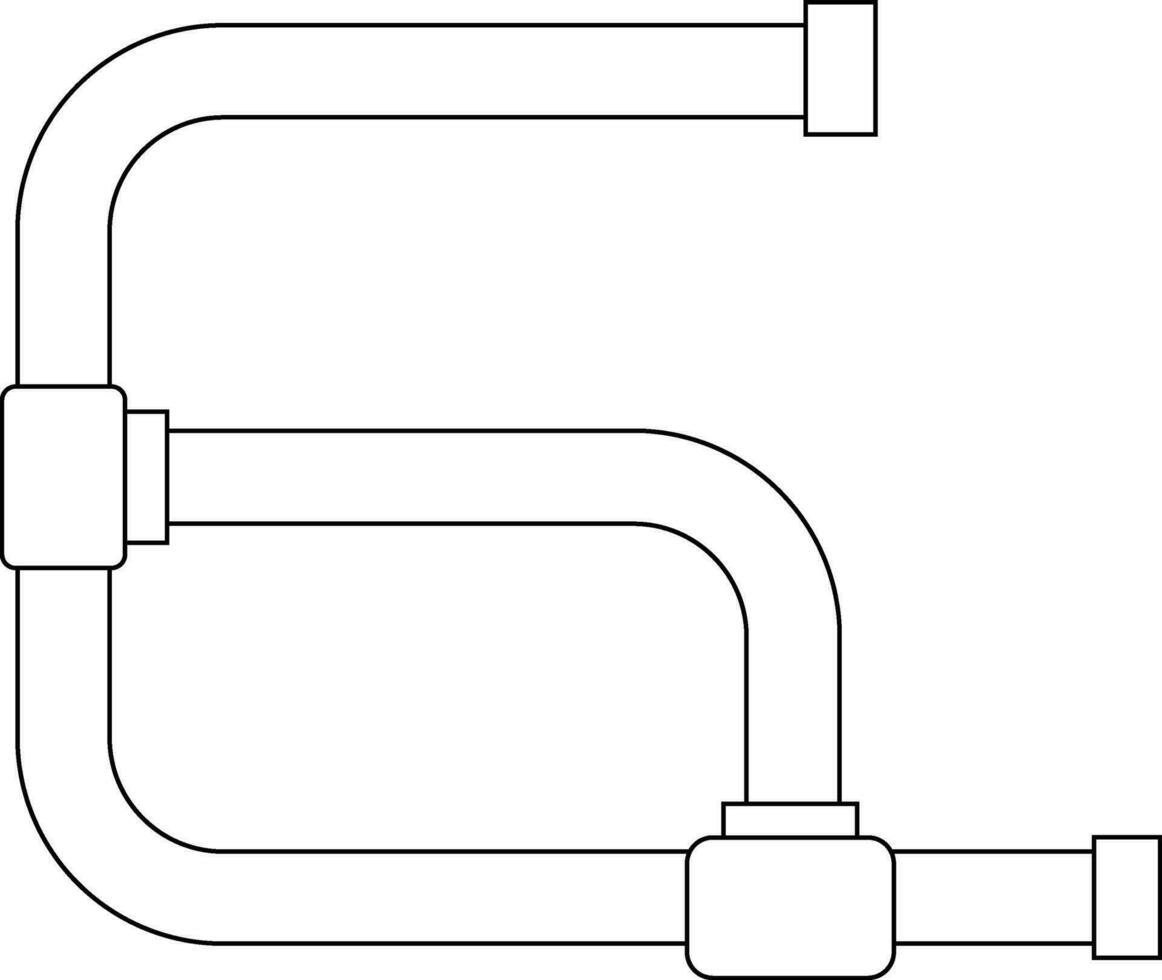 Black line art illustration of supply pipes. vector