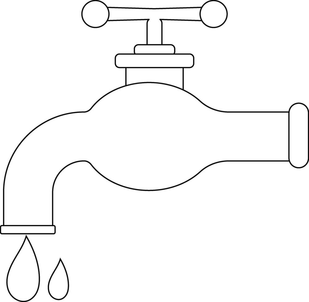 Water tab with falling drop in black line art illustration. vector