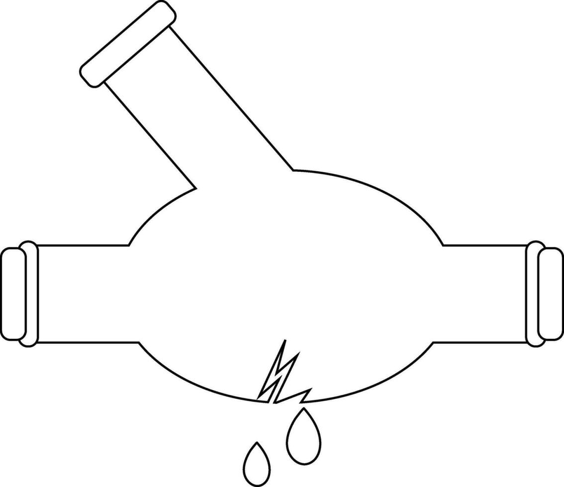 Leakage water pipe line in black line art illustration. vector