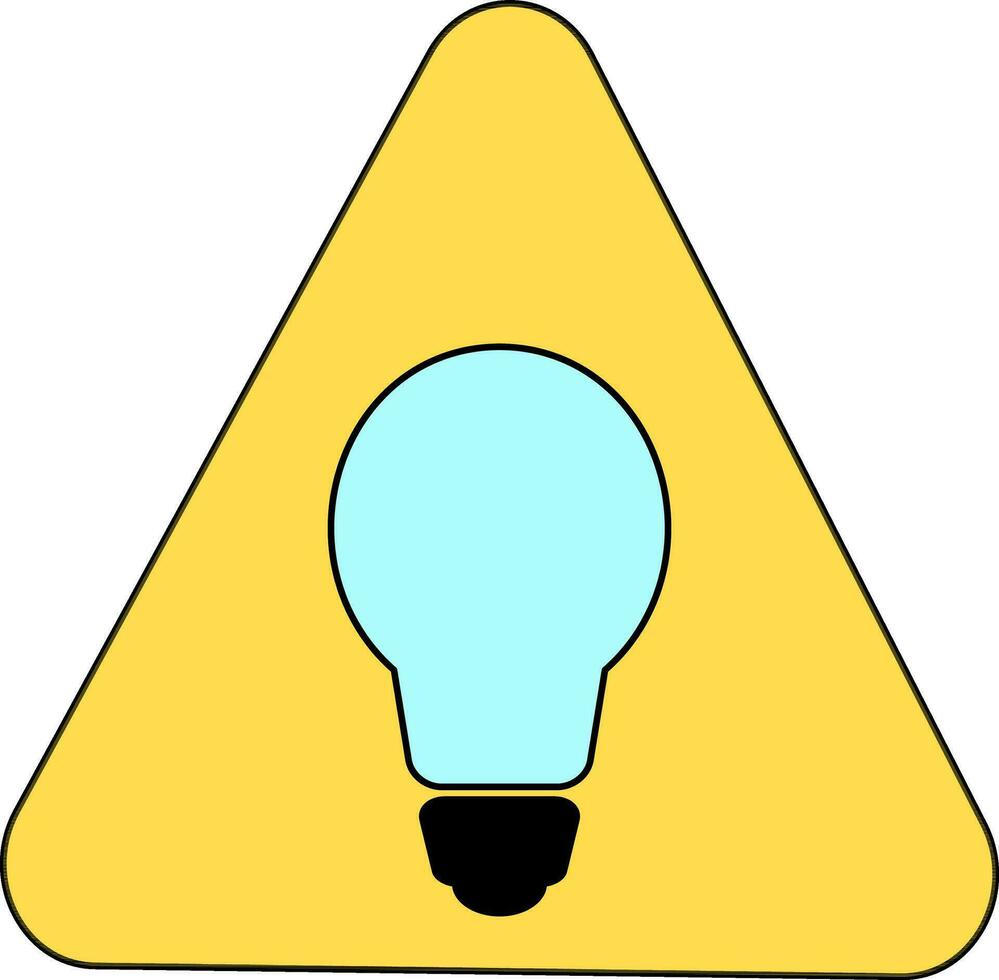 Black and blue electric bulb in yellow triangle. vector