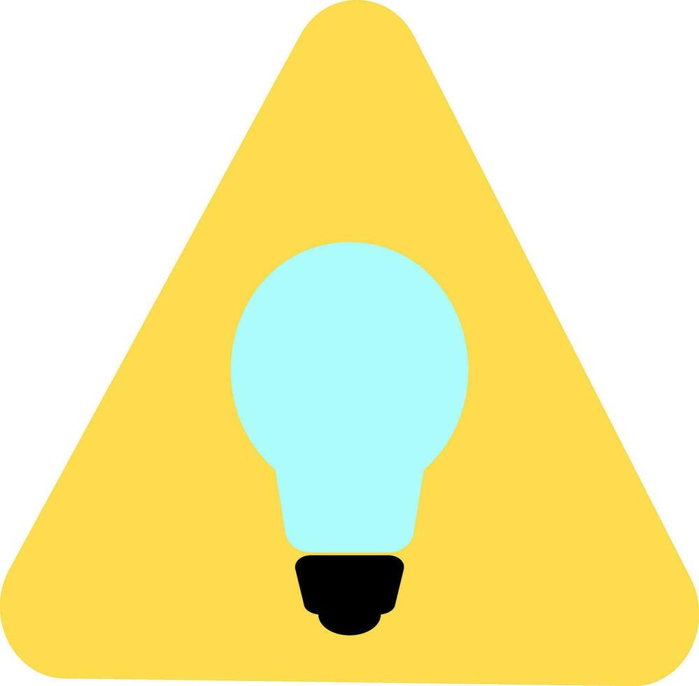 Black and blue electric bulb in yellow triangle. vector