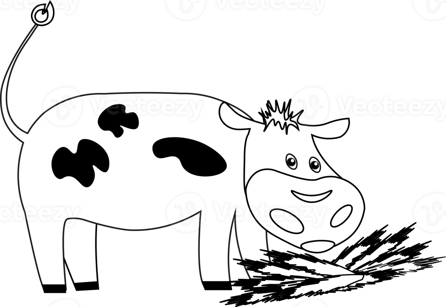 The bull eats hay. png