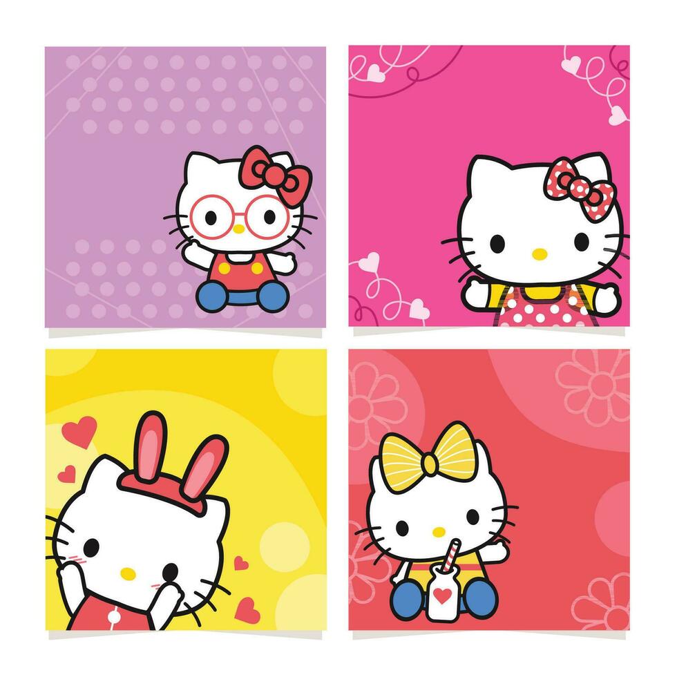 Cute White Cat With Ribbon Social Media Post vector