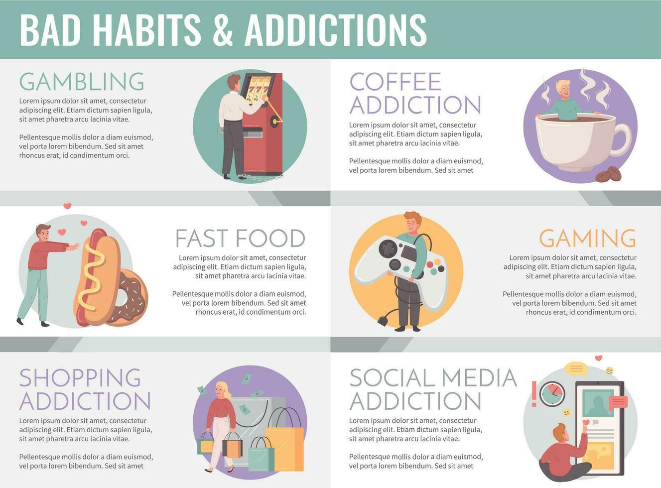 Bad Habits Cartoon Infographics vector