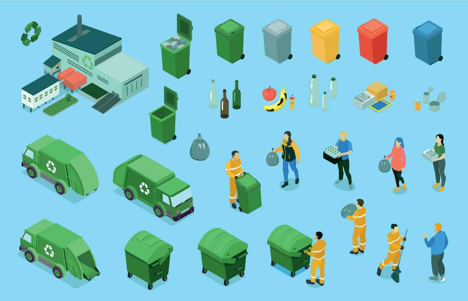 Isometric Recycling Color Set vector