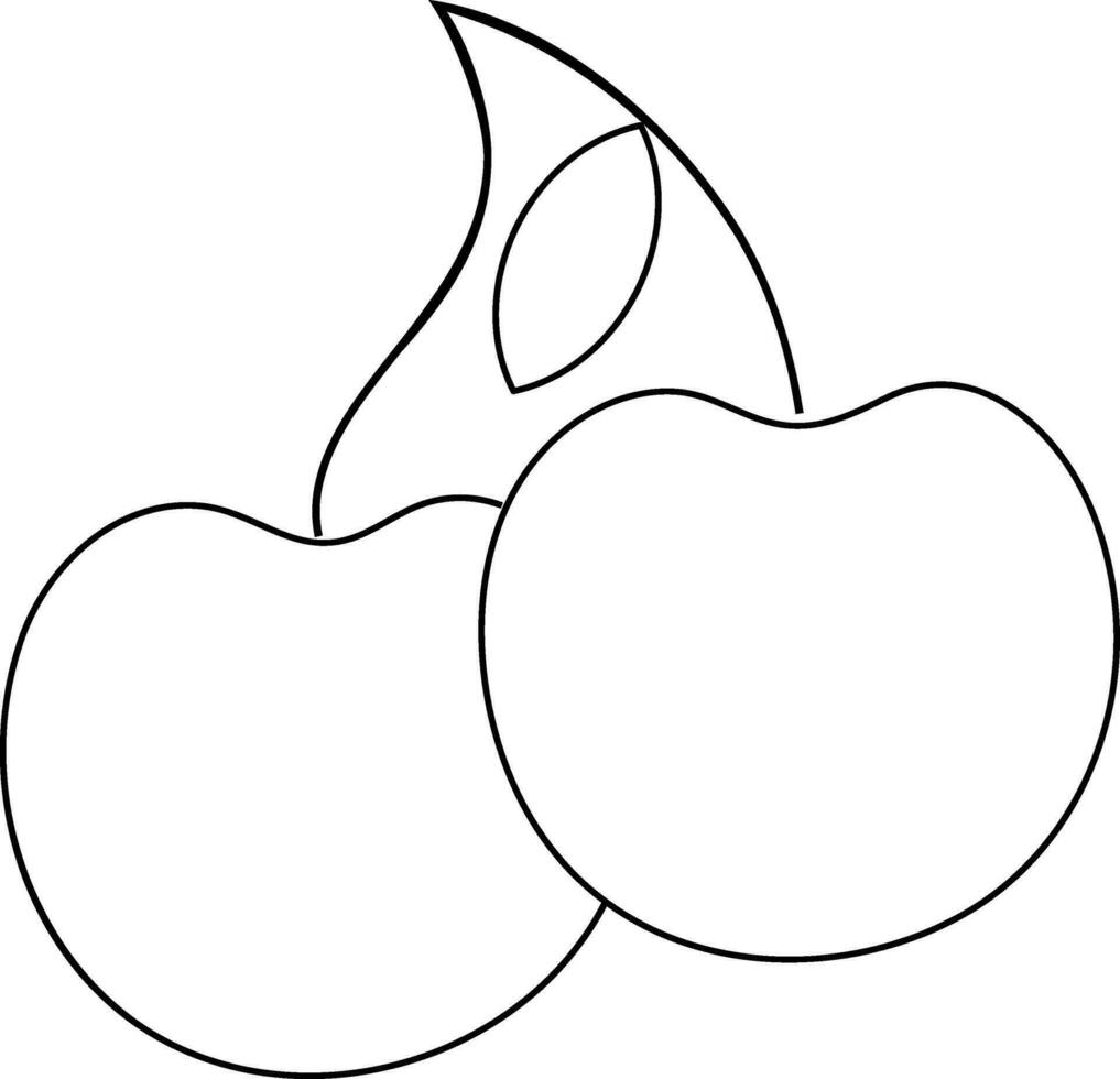 Apples with leaf in black line art illustration. vector