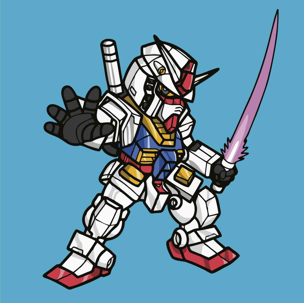 gundam dibujos animados robot combate uniforme ilustración vector