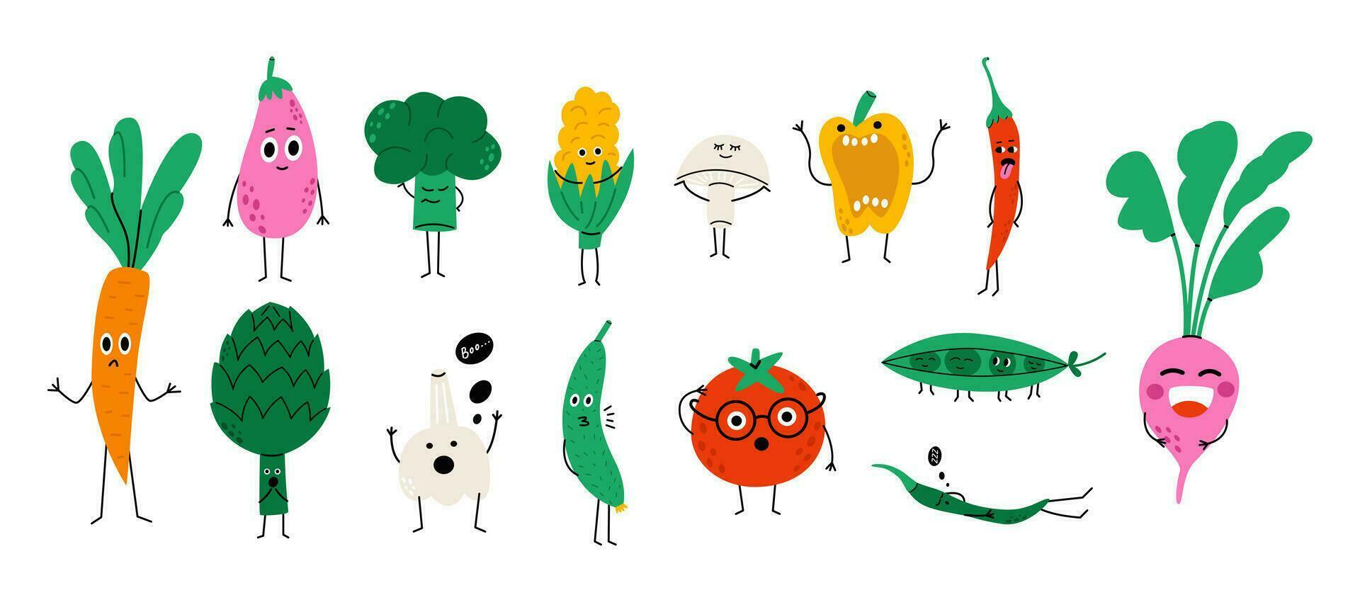 dibujos animados vegetales caracteres colección vector