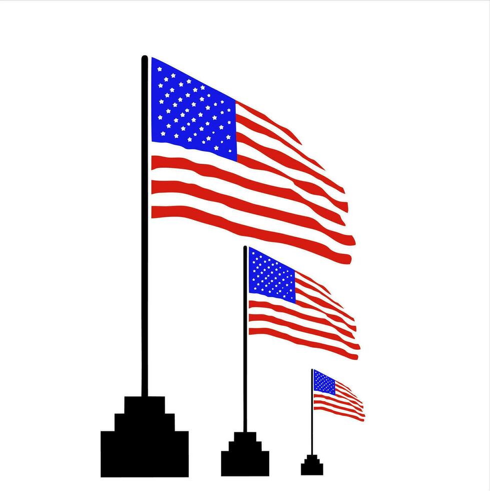 vector illustration of the united states flag of america flying on its mast