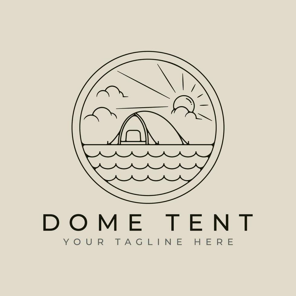 dome tent outdoor line art logo design with moon and star minimalist style logo vector illustration design.