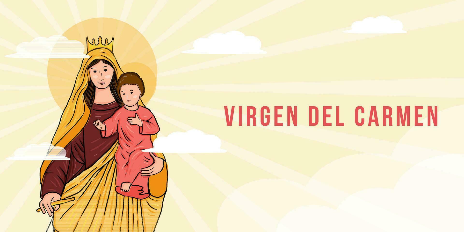 flat virgen del carmen hand drawn horizontal banner illustration vector