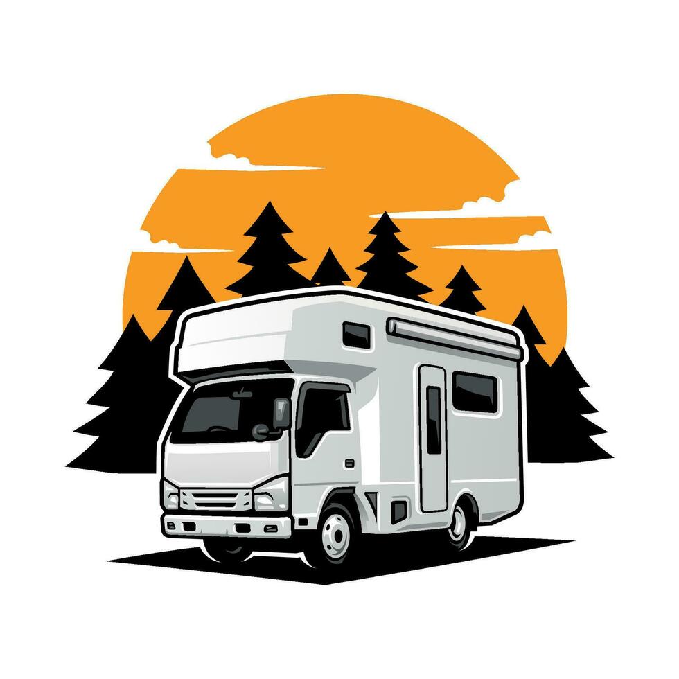 RV camping car illustration logo vector