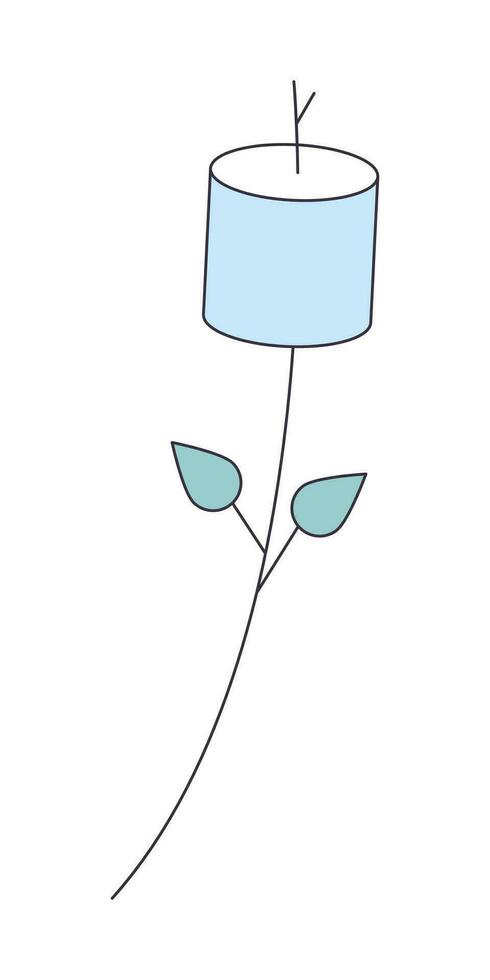 Marshmallow stick flat line color isolated vector object. Yummy chewy snack for camping. Editable clip art image on white background. Simple outline cartoon spot illustration for web design
