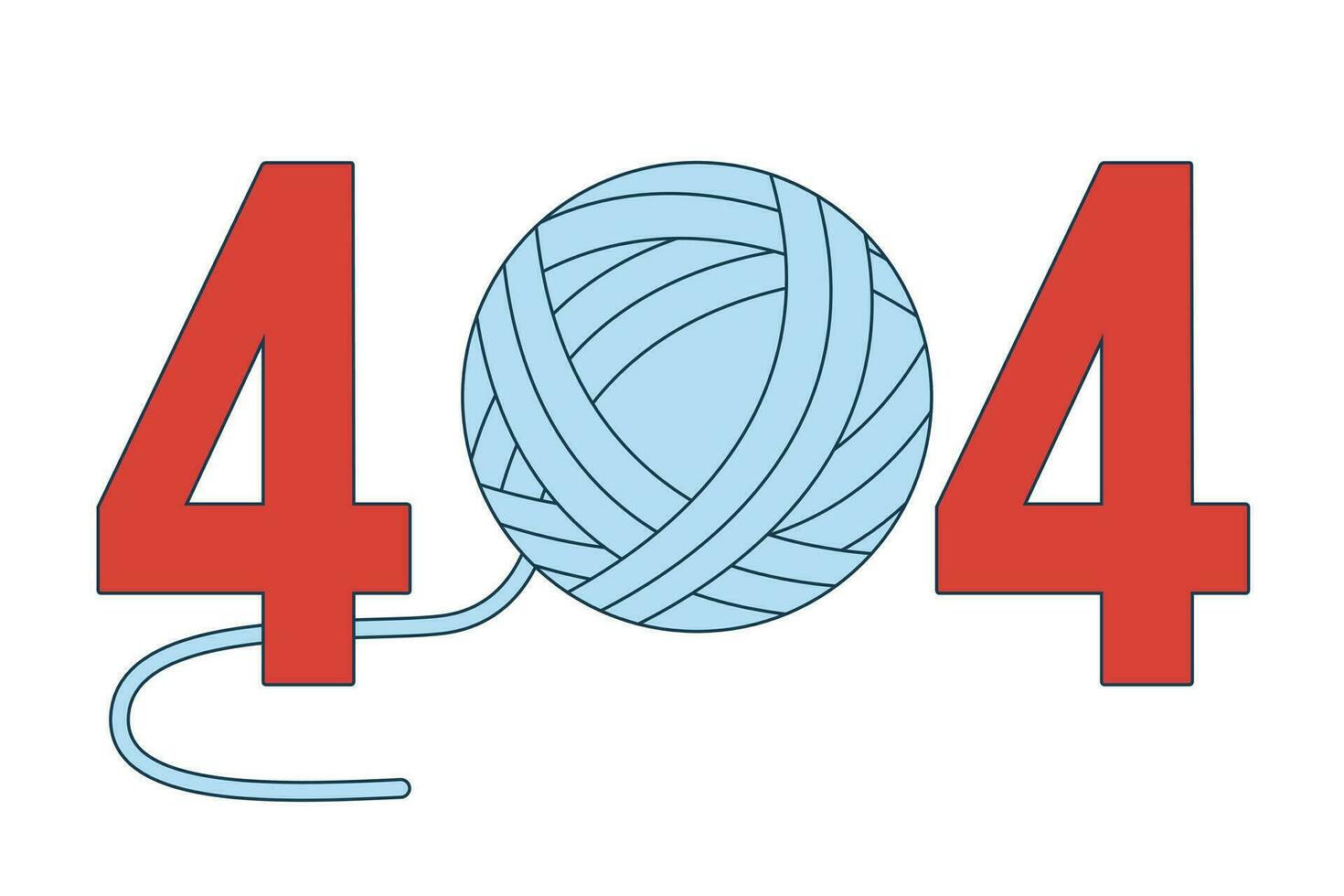 Yarn ball with thread error 404 flash message. Handicraft tool. Knitting wool ball. Empty state ui design. Page not found popup cartoon image. Vector flat illustration concept on white background
