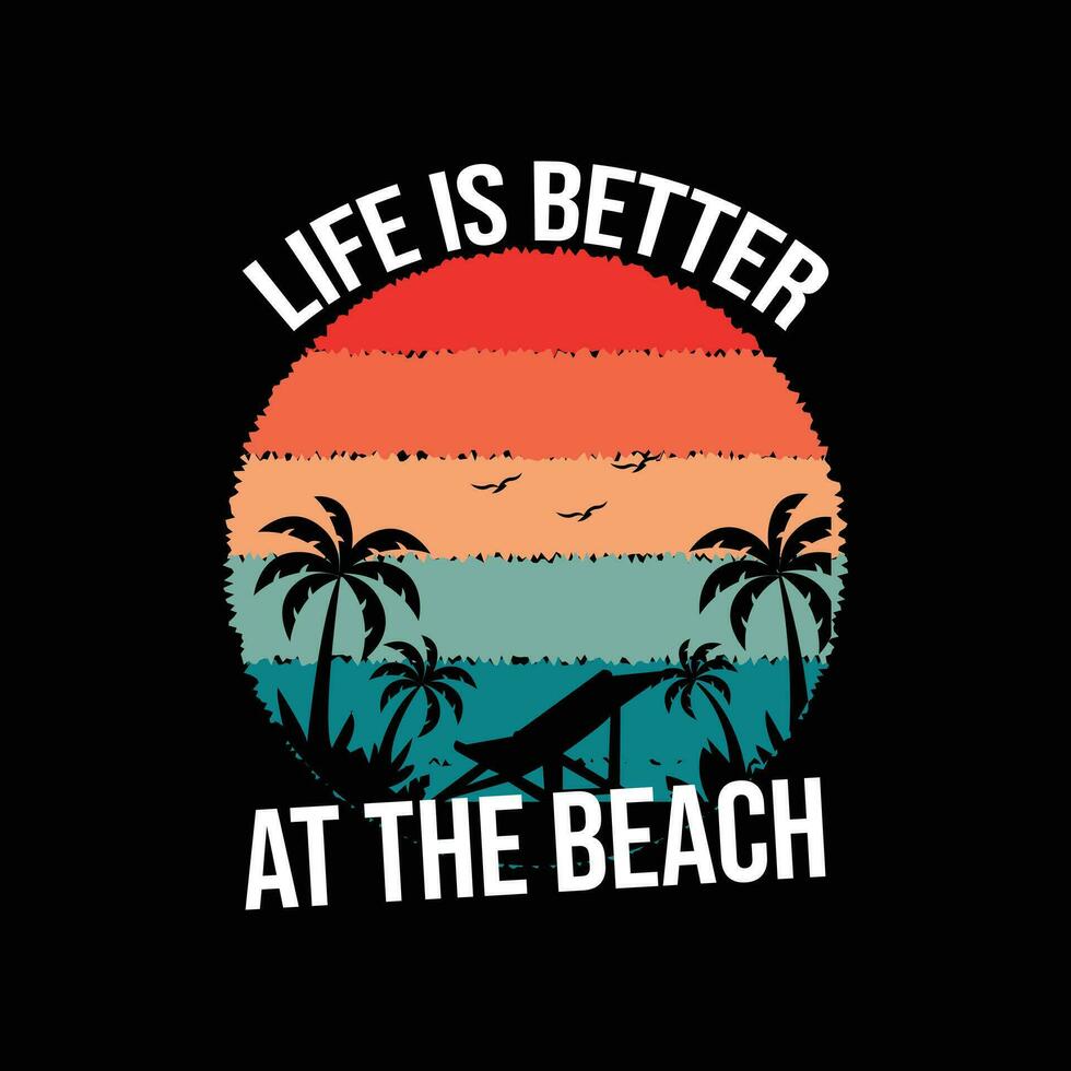 vida es mejor a el playa con playa vector ilustración