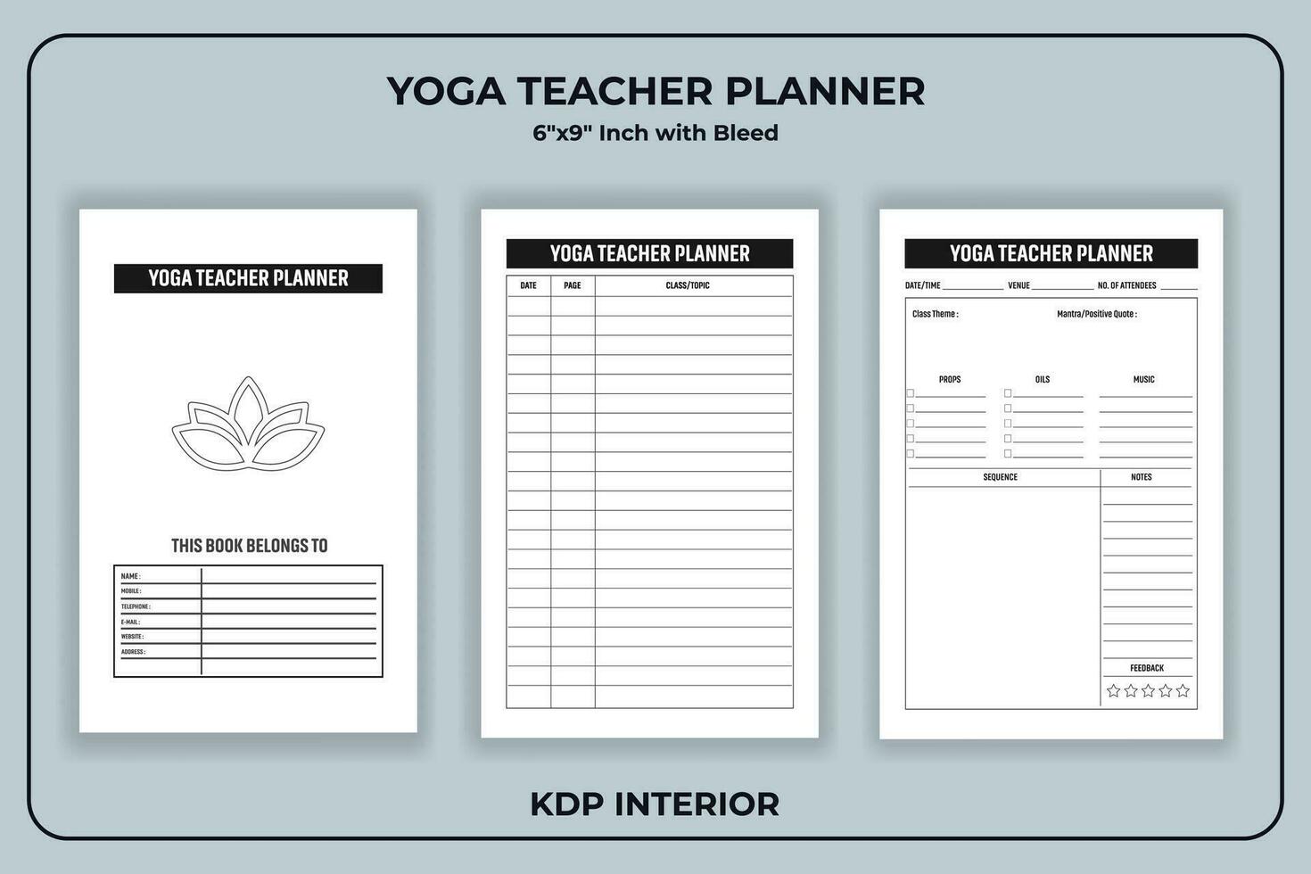 Yoga Teacher Planner KDP Interior vector