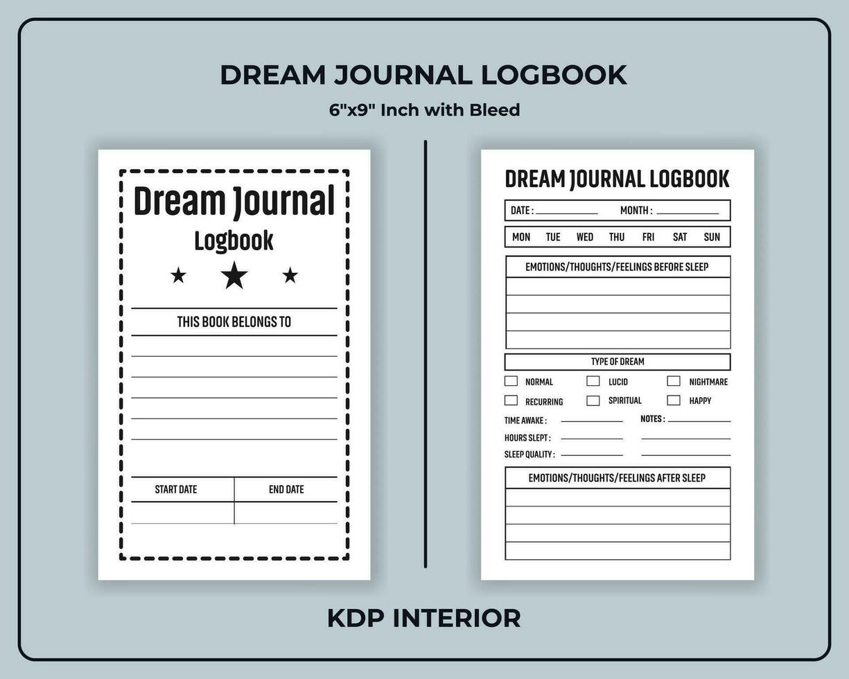 Dream Journal Logbook for Adults vector