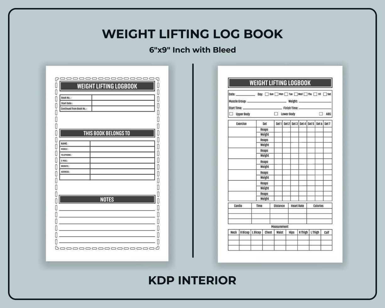 Weight Lifting Note book Template vector