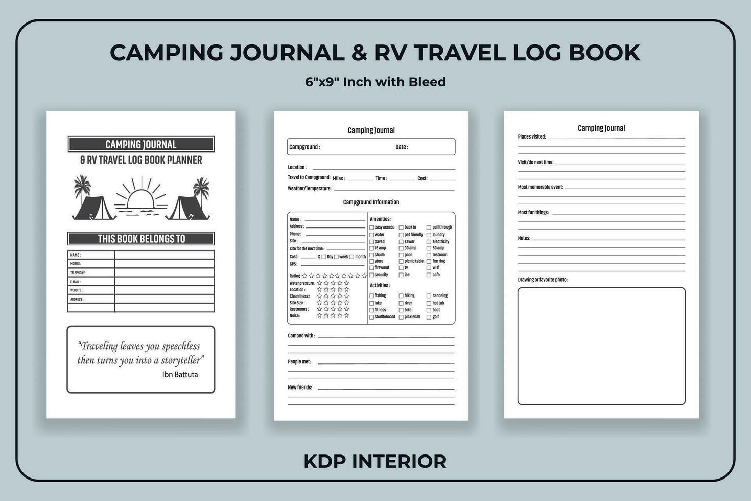 cámping diario y rv viaje Iniciar sesión libro planificador vector