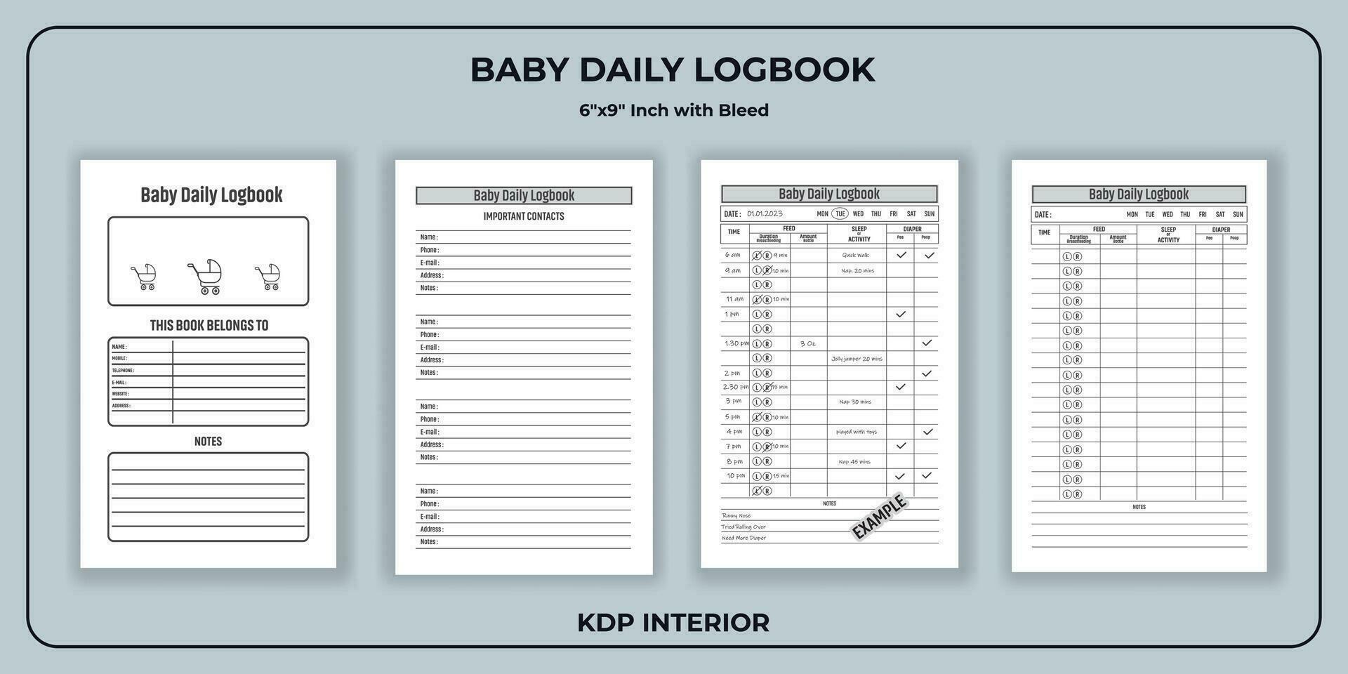 Baby Daily Log book KDP Interior vector