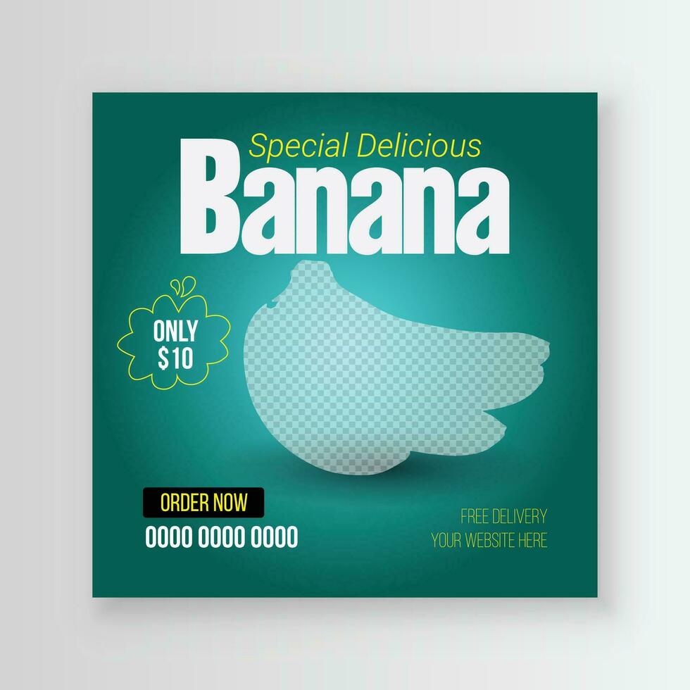 especial y sano plátano frutas social medios de comunicación enviar modelo con un minimalista y sencillo estilo diseño para tu restaurante negocio vector