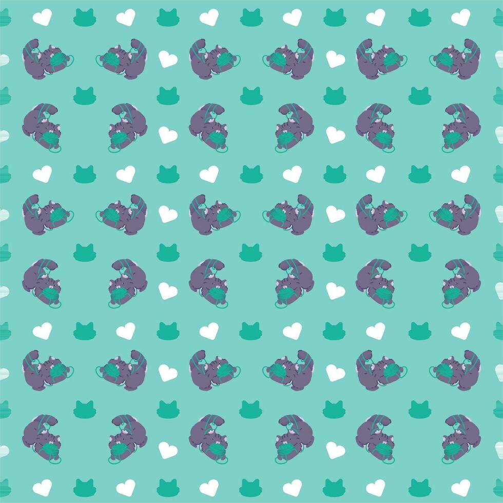 pattern of a cute gray kitten playing with a ball of yarn vector