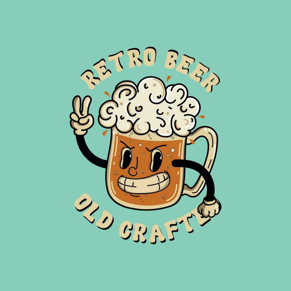 Crafed beer illustration in retro cartoon style vector