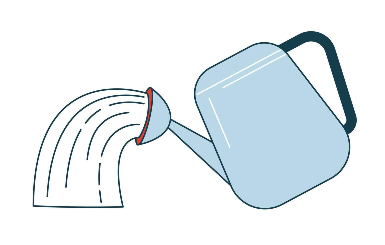 Watering can pouring flat line color isolated vector object. Gardening equipment. Planting tool. Editable clip art image on white background. Simple outline cartoon spot illustration for web design